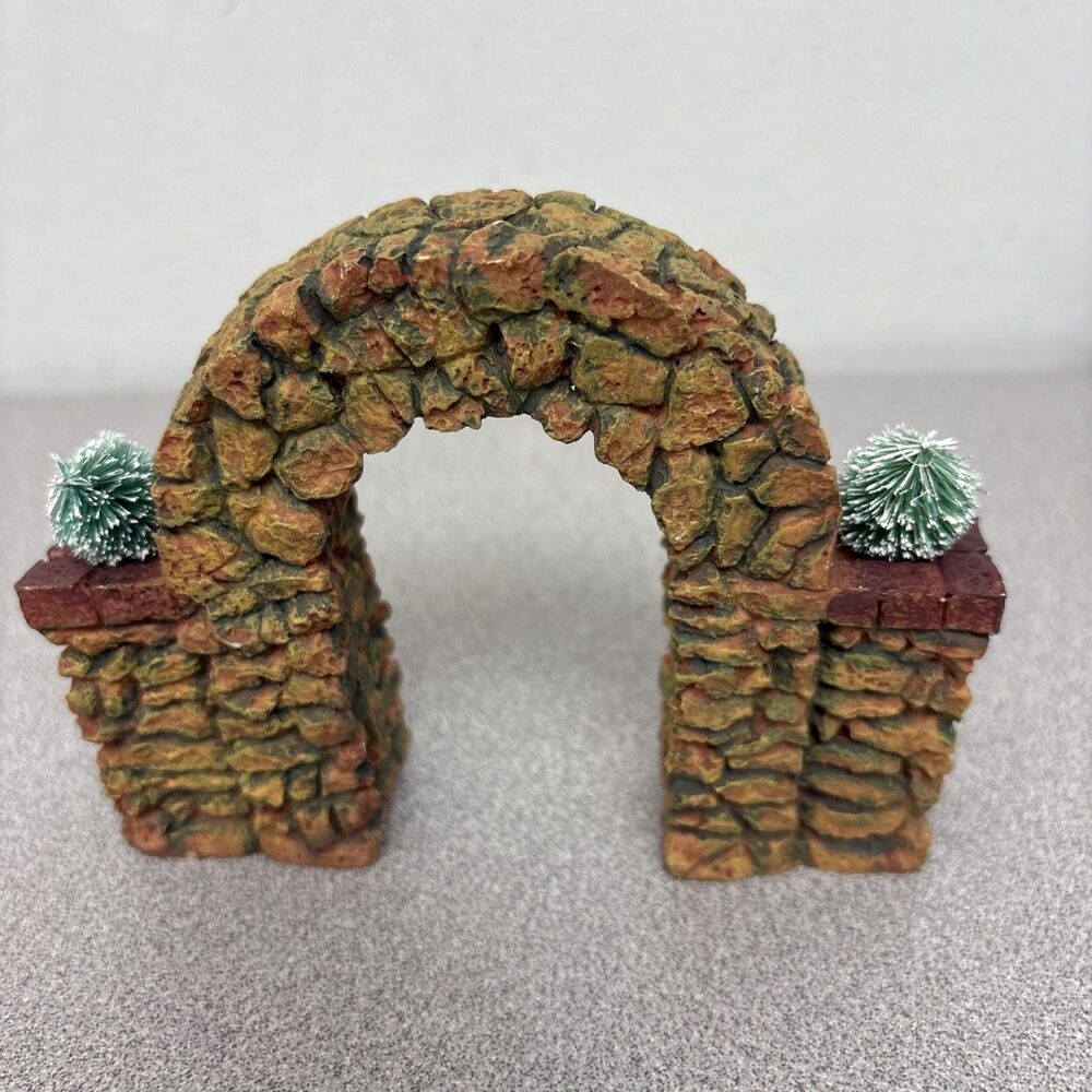 Holiday Time Village Collectibles Stone Look Arch Gate with Bushes 4" Tall